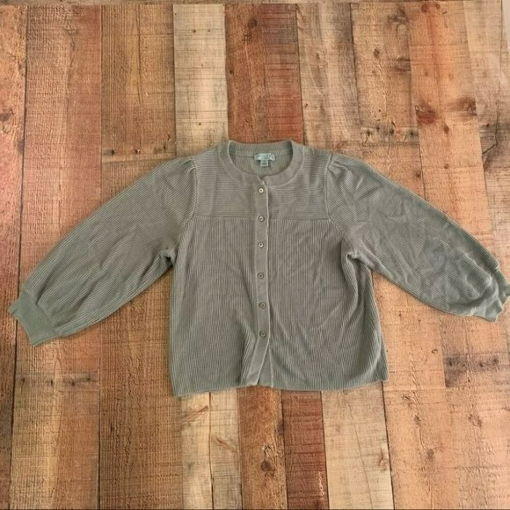 Anthropologie current air green button up cardigan sweater with balloon sleeves